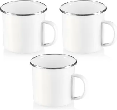 Produktbild von Unyqoos®️ 3er Set Emaille Becher - Leichte Emaille Trinkbecher aus Edelstahl - Weiß - Für Tee und Kaffee - Spülmaschinenfest - Camping- und Outdoor-Becher