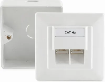 Produktbild von S-Impuls CAT 6A Anschlussdose, 2x RJ45-Buchse, AP/UP, 45°, voll geschirmt, Office-Qualität., 1 Stk.