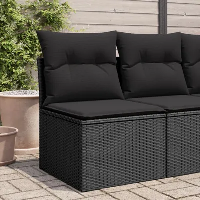 Produktbild von vidaXL Gartensofa ohne Armlehnen mit Kissen Schwarz Poly Rattan