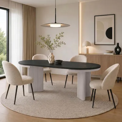 Produktbild von BEAUTYSOFA | Runder Ausziehbarer Esstisch PRESTIGE Ø 100–180 cm, Schwarz/Kaschmir, Moderner Esstisch für Esszimmer, Küche, Skandinavischer & Loft-Stil