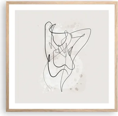 Produktbild von Gerahmtes Poster - Rahmen in heller Eiche - Linie Frau Linie - 60x60 cm - Wand Bild - Wanddeko - Wandbilder - Kunstposter - Wandposter - Bilderrahmen - Bilder - Kunstdruck - P2NAC60x60-5119