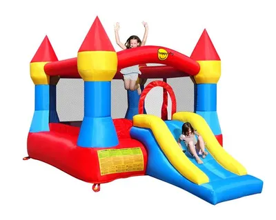 Image de Happy Hop 9017, château gonflable "Schloss" avec souffleur, toboggan et sac ; pour jusqu'à 3 enfants ; dimensions (L x l x H) : 365 cm x 265 cm x 215 cm