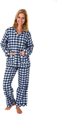 Produktbild von Damen Flanell Pyjama Schlafanzug in Karo Optik zum durchknöpfen - 281 201 15 531 ; blau , 36
