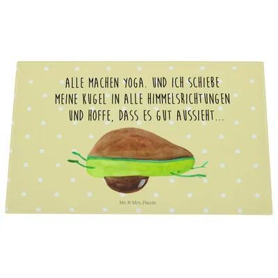 Produktbild von Mr. & Mrs. Panda Schneidebrett Aus Glas Avocado Yoga - Gelb Pastell - Geschenk, schneidbrett, Hilfe, Humor, Küchenbrett, Bauch, Glasschneidebrett, Unsportlich, Hackbrett