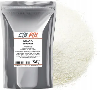 Zdjęcie produktu dla KOLAGEN WOŁOWY 500g Naturalny 100% czysty w proszku wysoka jakość Kol-Pol