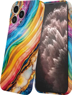 Produktbild von Smartphonica Handyhülle geeignet für iPhone 11 Pro Max mit Regenbogen Gold Marmor Print - Flexible Softcase TPU - Backcover Case Regenbogen Gold Marmor Design