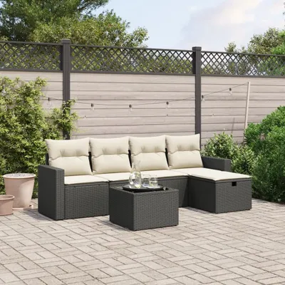 Produktbild von Design 6-tlg. Garten-Sofagarnitur mit Kissen Schwarz Poly Rattan, Gartenmöbel-Sets 2024 Neu