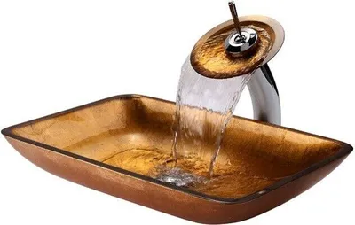 Produktbild von Waschbecken Waschplatz Aufsatzwaschen Waschtisch + Batterie Glas Gold Antik