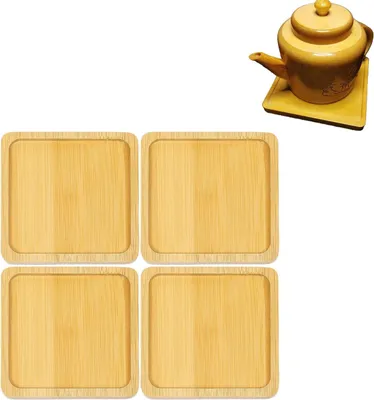 Imagen del producto de Soportes de madera cuadrados, juego de 4 unidades, recargables, con bandeja de bambú, para proyectos de mosaico DIY