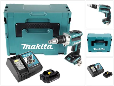 Obrázok produktu pre Makita DFS 250 RY1J akumulátorový skrutkovač na sadrokartón 18 V bez kefiek + 1x batéria 1,5 Ah + nabíjačka + Makpac