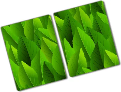 Produktbild von Tulup Glas Herdabdeckplatte - 2x40x52 cm - Glaskeramikkochfeld-Abdeckung Spritzschutz Glasabdeckplatte Kochplattenabdeckung und Schneidebrett - Zweiteilig - Kunst: modern & klassisch - Grüne Blätter - Grün