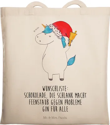 Produktbild von Mr. & Mrs. Panda Uni Tasche Einhorn Weihnachtsmann - Transparent - Geschenk, Schokolade, dokumententasche, Tote Bag, Schultasche, Shopping, Unicorn, Weihnachten