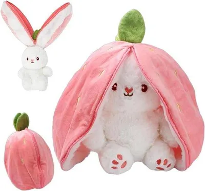 Productafbeelding van Pluche Paashaas Knuffeldier met Wortels en Aardbeien