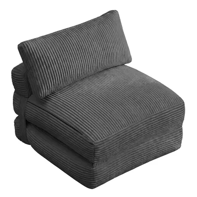 Produktbild von VASAGLE Faltbarer Schlafsessel aus Cord und Schaumstoff, Sofabett mit Kissen, 89 x 89 x 78 cm / 89 x 195 x 43 cm, Grau