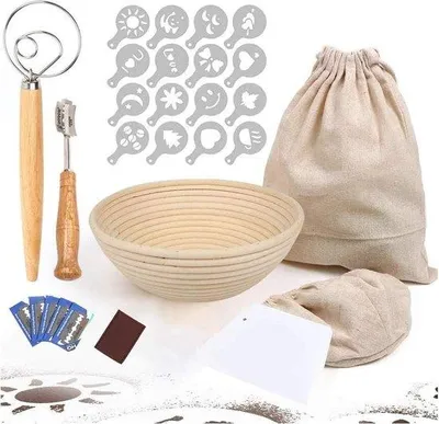 Produktbild von Famanu Runder Gärkorb 23 cm - mit Leineneinlage und Zubehör