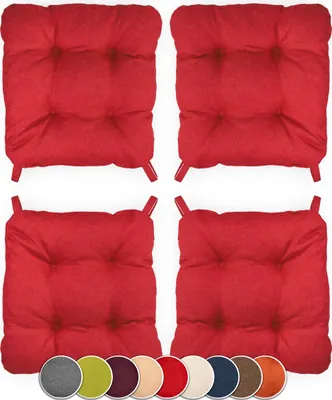 Produktbild von Sunnypillow 4er Set Stuhlkissen mit Klettverschluss Maße: 40 (vorne) | 35 (hinten) x 40 x 8 cm  Polsterauflage Auflage für Stühle / Bänke in Haus und Garten Sitzkissen Sitzauflage Gartenkissen Rot