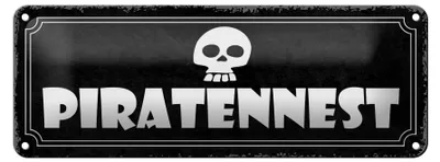 Produktbild von Blechschild Hinweis 27x10cm Piratennest Totenkopf schwarzes Schild