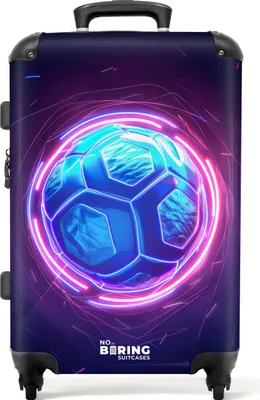 Obrázek produktu pro NoBoringSuitcases.com Dětský kufr střední velikosti 67x43x25 cm, 72L, dětské potisky pro chlapce: Fialový, modrý - fotbal, cestovní kufr na 4 kolečkách