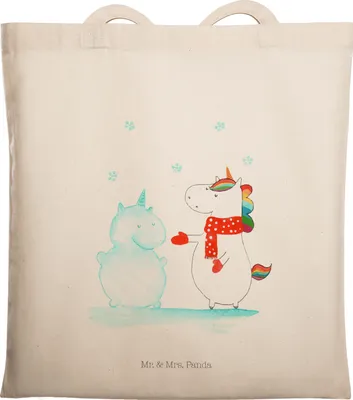 Produktbild von Mr. & Mrs. Panda Jutebeutel Einhorn Schneemann - Transparent - Geschenk, Unicorn, Einkaufstasche, Tasche, Laptoptasche, Shopping, Weihnachten, Tote Bag, Winter, Schnee