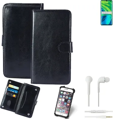 Produktbild von K-S-Trade 360° Hülle kompatibel mit Xiaomi Mi CC9 Pro inkl. Headphones schwarz Kunstleder Case BookCase WalletCase Kunstlederederhülle Handyhülle,