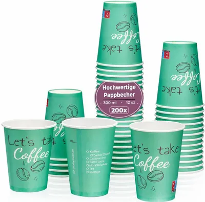 Produktbild von 12oz/300ml Pappbecher to go 200 Stk. Grün Kaffeebecher Trinkbecher Kaffeetassen Einwegbecher