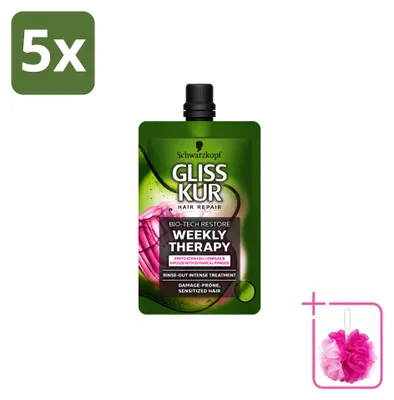 Productafbeelding van 5 x Schwarzkopf Gliss Kur Bio-Tech Restore haarmasker - 50 ml - Voordeelverpakking - 5 stuks
