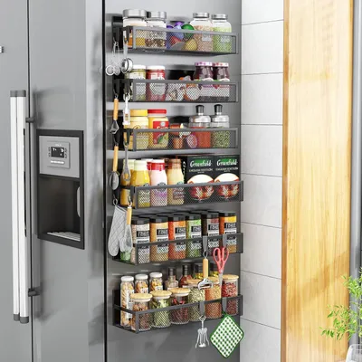 Produktbild von Magnetisches Gewürzregal für Kühlschrank, 6er Set, mit 12 Haken, Küchenorganisation