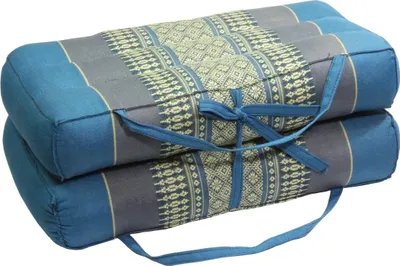 Produktbild von Yoga Block Faltbar Kopfkissen Nackenkissen Sitzkissen Thaikissen Kissen Kapokkissen Thai-Motiv Baumwolle Kapok Türkis Grau