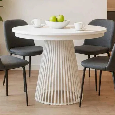 Produktbild von BEAUTYSOFA | Runder Ausziehbarer Tisch LUMI Ø 120–200 cm, Tisch für Esszimmer, Loft-Stil, Skandinavische, Weiß/Weiß