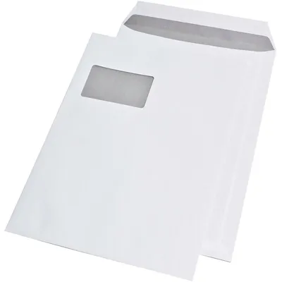 Produktbild von Versandtaschen C4 mit Fenster 100g/qm haftklebend weiß VE=250 Stück.