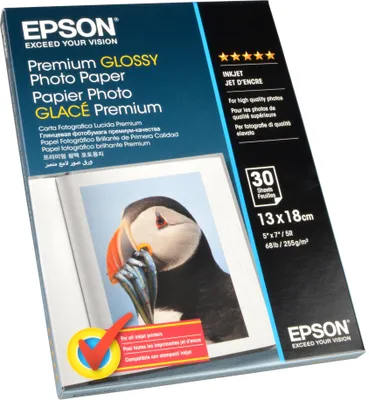 Produktbild von Epson Premium Glossy Photo Paper, 130 x 180 mm, 255 g/m², 30 Blatt, 220g, 181 x 132 x 12 mm, 13x18 cm
