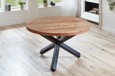 Produktbild von Esszimmertisch rund 130 cm Akazienholz Natur Schwarz RUNA