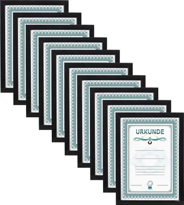 A stack of black document frames with a certificate visible in the front frame.