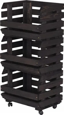 Obrázok produktu pre STOLMAK Drevená debnička na ovocie a zeleninu 37 x 79 x 30 cm, regál na zemiaky, 3 úrovne, kolieska, čierna