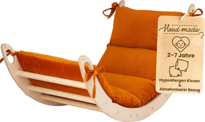 Produktbild von WoodsCraft - Kletterbogen mit Hypoallergen Kissen - Holz Klettergerüst Indoor - Holzwippe, Bogenwippe, Wippe - Montessori Kletterspielzeug