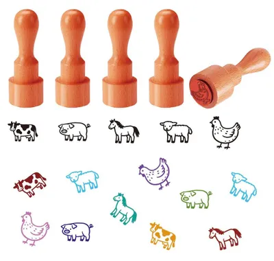 Productafbeelding van Holstempelset - 5 verschillende motieven van boerderijdieren - Geschikt voor scrapbooking, het maken van kaarten en kleiwerk