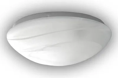 A flush mount ceiling light with a white alabaster glass shade and a gray metal base, shown against a white background.
