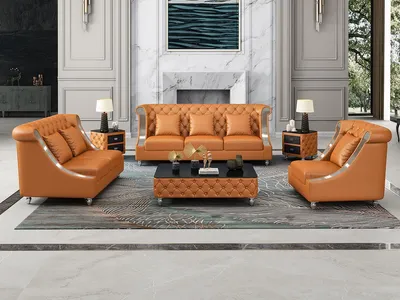 Image de Canapé moderne 3 places, style Chesterfield, en cuir. Canapé 3 places. Divans