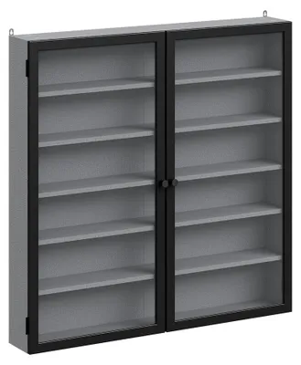SoBuy Wandvitrine FSB113-H-DG mit Glastüren und 5 Einlegeböden in Schwarz/Grau