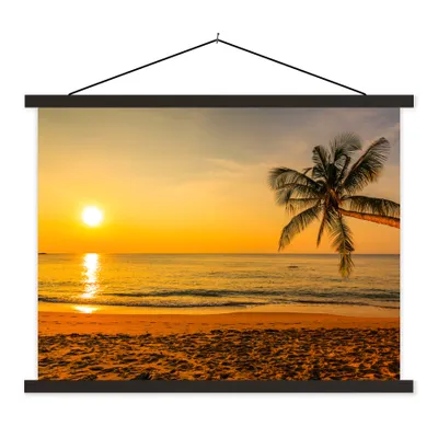 Produktbild von MuchoWow® Textilposter Palme - Strand - Sonnenuntergang - Meer 60x45 cm mit schwarzem Rahmen - Poster Schlafzimmer