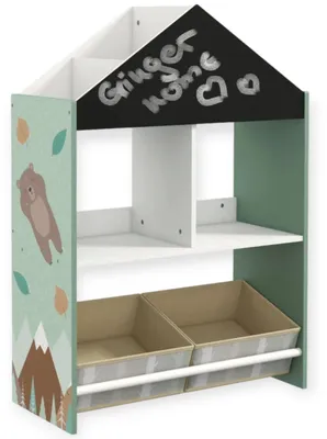 Immagine prodotto di Armadio per bambini GINGER HOME, scaffale per giocattoli e libri con orso, lavagna nera, casetta da gioco FOREST