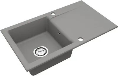 Obrázok produktu pre VBChome Granitový drez 76 x 44 cm Sivý Jednokomorový vstavaný drez Obojstranný škvrnitý Drez s ľahkou údržbou a sifónom Ideálny do malých kuchýň