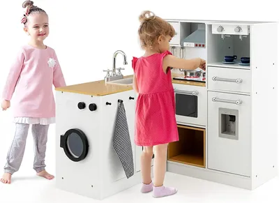 Produktbild von GOPLUS Eck Kinderküche, Spielküche mit Spüle, Herd, Waschmaschine & Wasserspender, Küchenspielset mit Licht & Sound für Kinder
