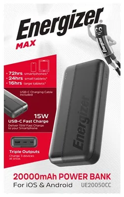 Obrázek produktu pro Energizer UE20050CC, 20000 mAh, Lithium-polymerová (LiPo), 15 W, Černá