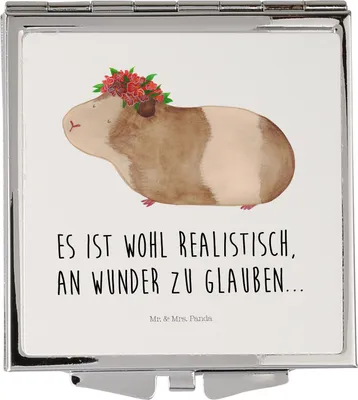 Produktbild von Mr. & Mrs. Panda Schminkspiegel Meerschweinchen Weisheit - Weiß - Geschenk, Frauen Spiegel, Kleiner, Kosmetikspiegel, Lustige Sprüche, Spruch, Blumenkind, Motivation