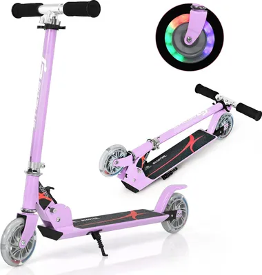 Produktbild von GOPLUS Kinder Roller, klappbar Scooter mit LED Räder, 3-stufig Höhenverstellbare & faltbarem Lenker, Roller für Kinder ab 4-13 Jahren (Lila)