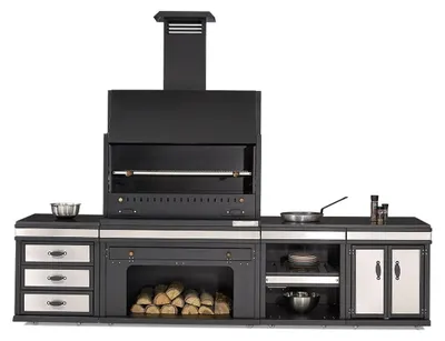 Image de Cuisine d'extérieur en acier inoxydable noir pour le jardin et la terrasse