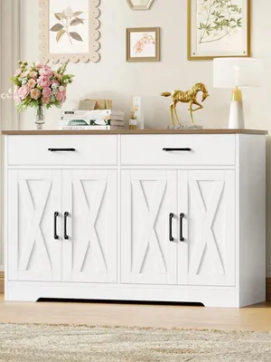Immagine prodotto di Mobile da cucina - Credenza - Mobile buffet - Armadio contenitore - Mobile soggiorno - Bianco/Nero - Larghezza 120 cm
