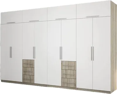 Produktbild von Meblast | Kleiderschrank 360x220 cm - Sonoma Eiche Hell/Weiß - Garderobe mit Regalen, Schubladen und Kleiderstange | Helle Kombination