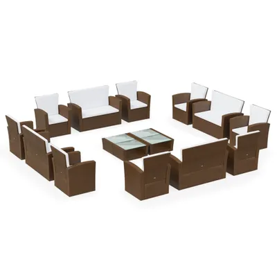 Image de vidaXL Ensemble de salon de jardin 16 pièces avec coussins Poly-Rattan Brun
